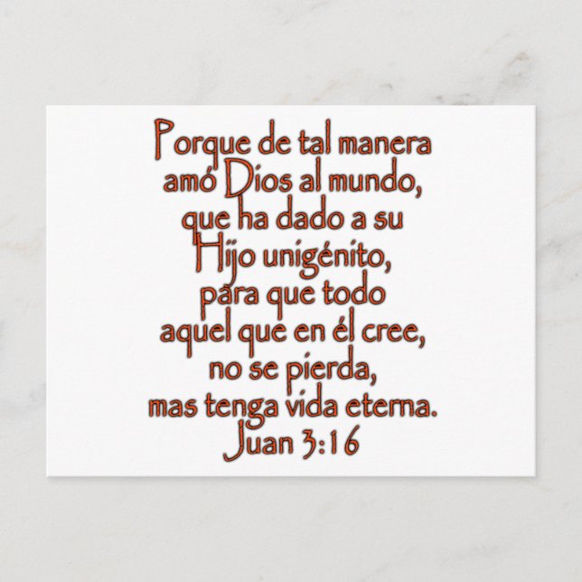 John 3:16 Spanska Vykort (Framsida)