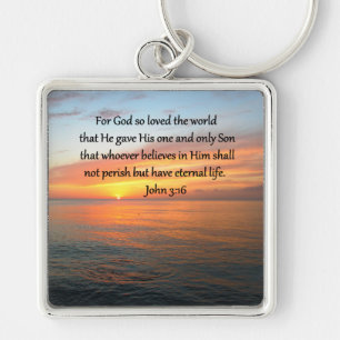 JOHN 3:16 SUNRISE ÖVER OCEAN PHOTO FYRKANTIG SILVERFÄRGAD NYCKELRING