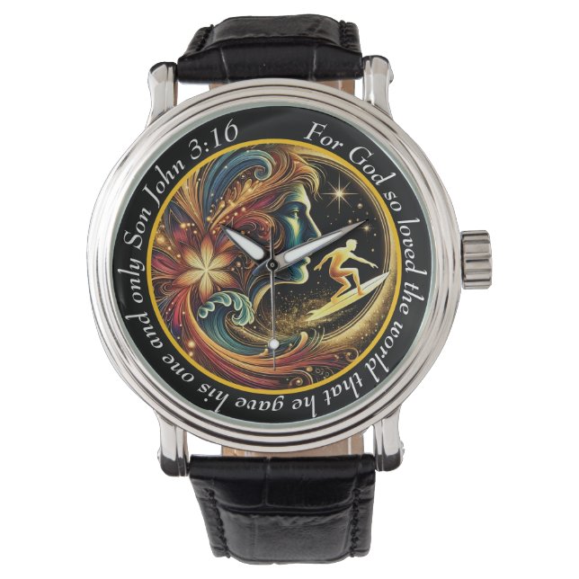John 3:16 Surfare Urklocka Ocean Färd Tro Armbandsur (Framsida)