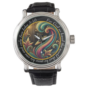 John 3:16 Surfbräda Tidstyg Oceanvirvel Tro Armbandsur