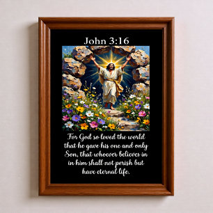 John 3:16 Uppstånden Jesus Tom grav Vildblommor Poster