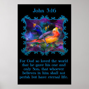 John 3:16 Vackerlig regnbåge, färglös sparv Poster