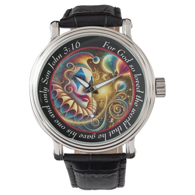 John 3:16 vers Klovntidvisare Glädjefull Tro Armbandsur (Framsida)