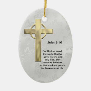 John 3:16 (vit) julgransprydnad keramik