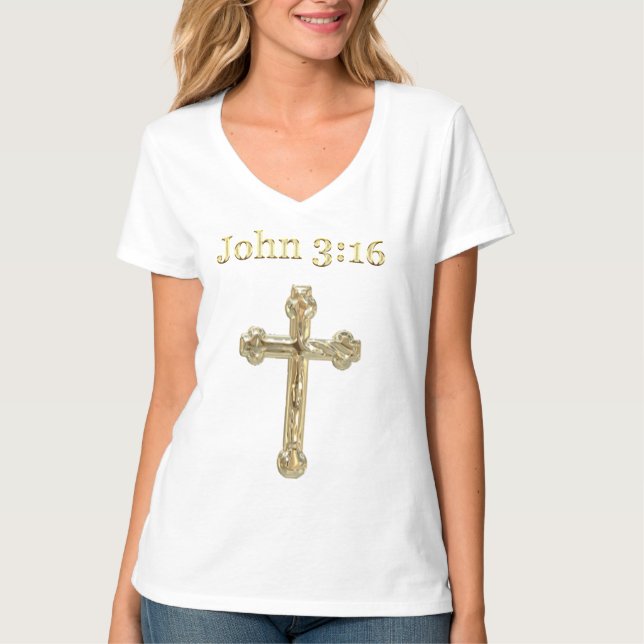 John 3:16 Womans kristna t-shirts (Framsida)