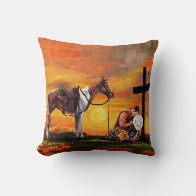 John 3:16Cowboy på den arga be kristen Kudde (Framsida)