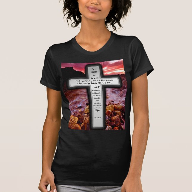John 3:16kvinnor bötfäller den Jersey kortärmaden T-shirt (Framsida)