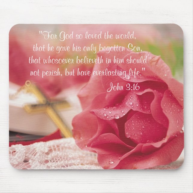 John 3:16version - guldkor & rosa ros musmatta (Framsidan)
