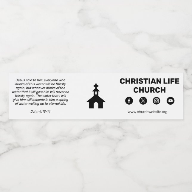 John 4:13-14 Kyrklig vattenetikett  Vattenflaskor Etikett (Singel etikett)