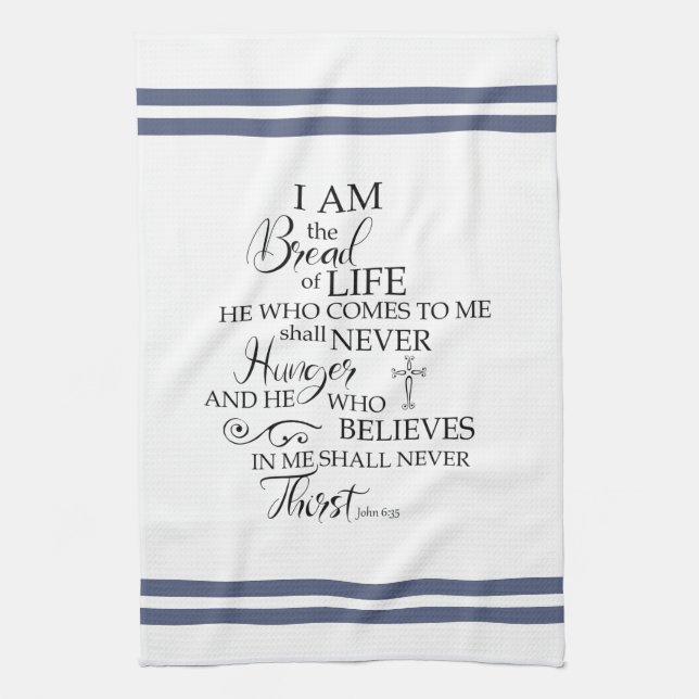 John 635 Bread of Life soft blue Inspirational Kökshandduk (Vertikal)