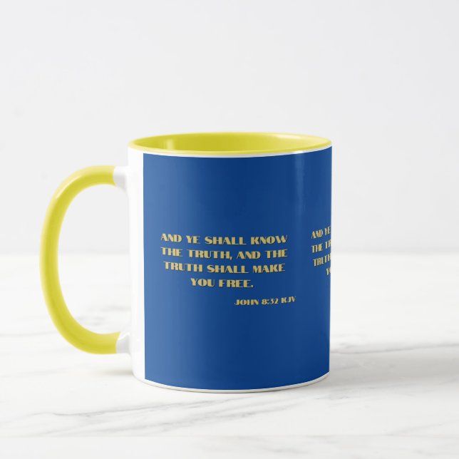 John 8:32 Bible Scripture Verse 2 Two-Tone Mugg (Vänster)