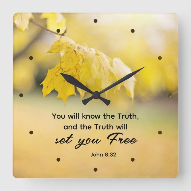 John 8:32 Sanningen anger FREE Bible Verse Fyrkantig Klocka (Framsida)