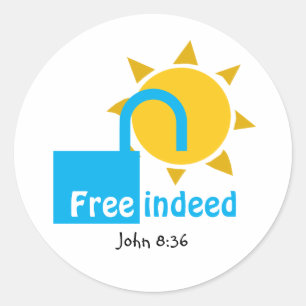 John 8:36 FREE INDEED Anpassade Christian CYAN Runt Klistermärke