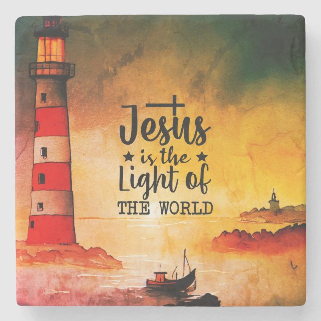 John 8 Jesus är World Lighthouses ljus Stenunderlägg (Framsidan)