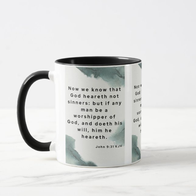 John 9:31 KJV Bible Verse Pic Two-Tone Mugg (Vänster)
