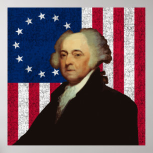 John Adams och amerikanska flaggan Poster