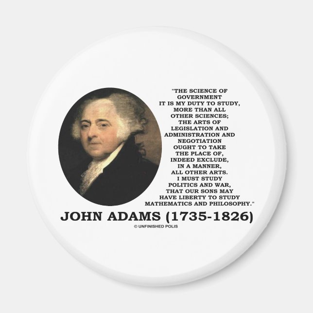John Adams Science of Government Politik Quote Magnet (Framsidan)