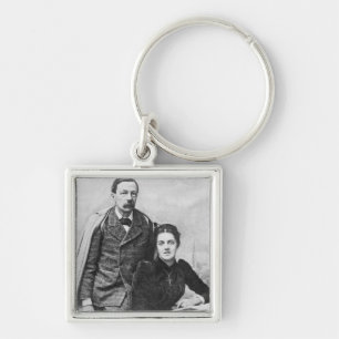 John Addington Symonds och hans dotter, 1891 Fyrkantig Silverfärgad Nyckelring