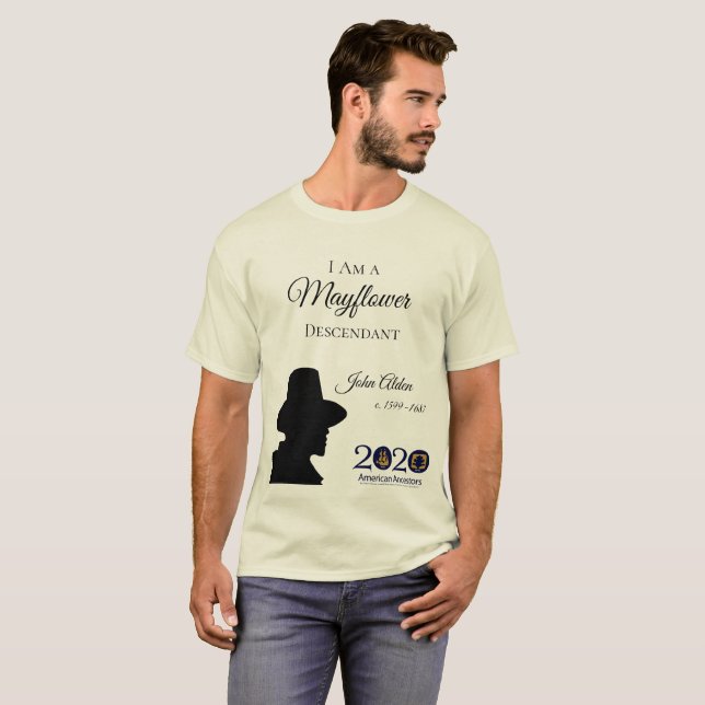 John Alden Mayflower härstamma manar T-tröja T Shirt (Hel framsida)