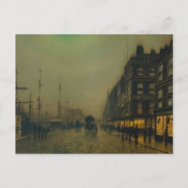 John Atkinson Grimshaw-Liverpool Quay av Moonlight Vykort (Framsida)