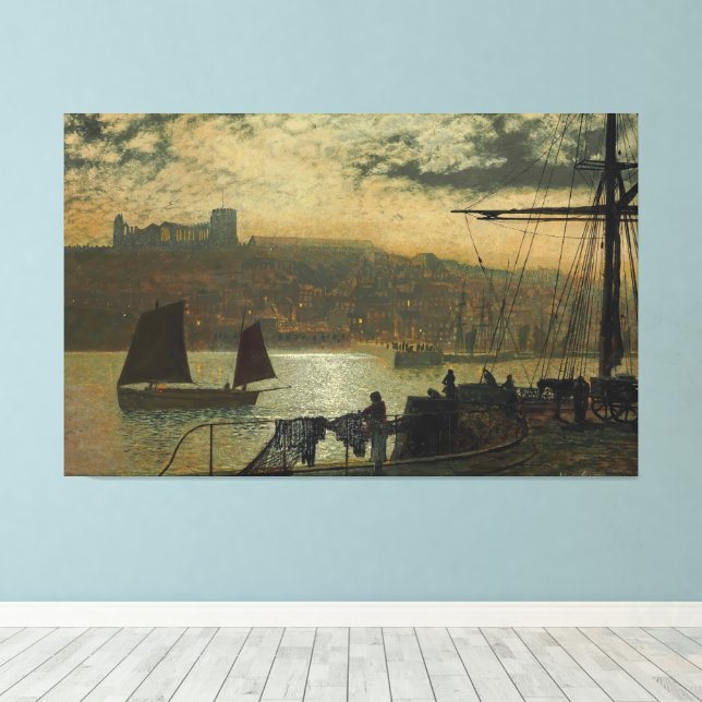 John Atkinson Grimshaw - Whitby Abbey och kyrka Canvastryck (Insitu (trägolv))