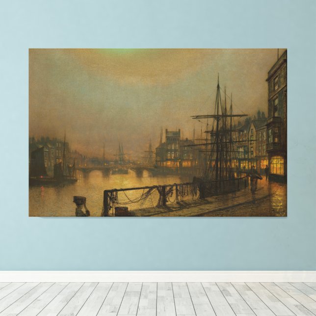 John Atkinson Grimshaw - Whitby nattetid Canvastryck (Insitu (trägolv))