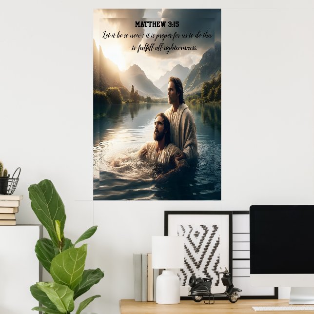 John Baptizes Jesus Kristus med Faith Poster (Hemmakontoret)