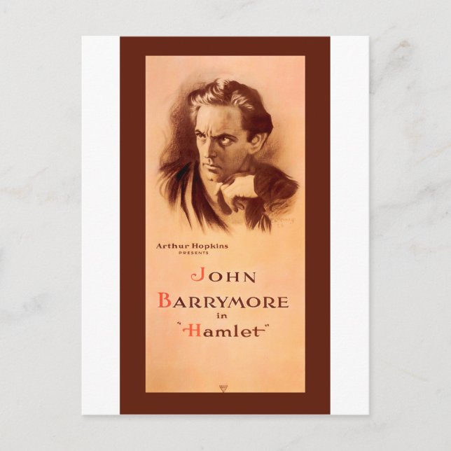 John Barrymore i Hamlet Broadway 1922 Vykort (Framsida)