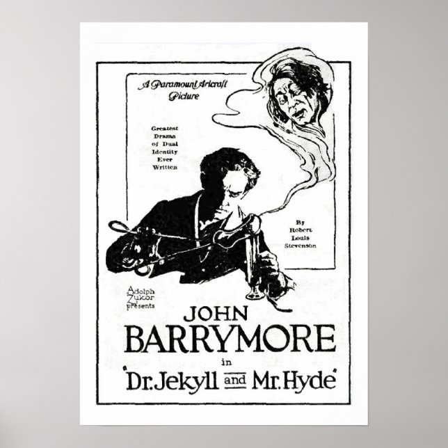 John Barrymore Jekyll och Hyde 1920 Movie Ad Print Poster (Framsidan)