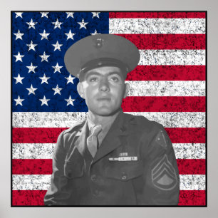 John Basilone och American Flagga - Gräns Poster