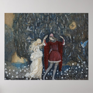 John Bauer - Lena Dances med Knight Poster