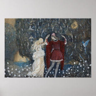 John Bauer - Lena Dances med Knight Poster