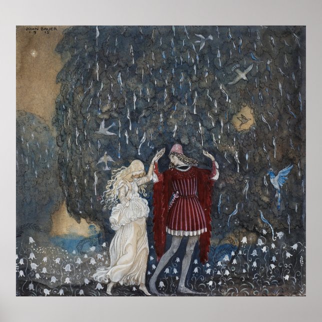 John Bauer - Lena dansar med knight Poster (Framsidan)