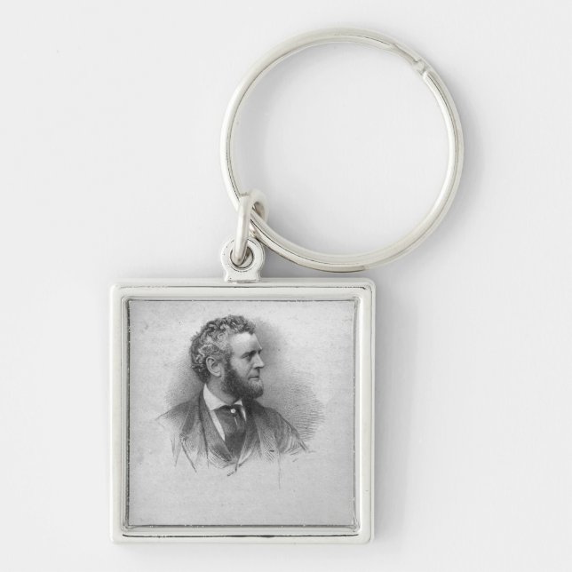 John brunt fyrkantig silverfärgad nyckelring (Framsidan)
