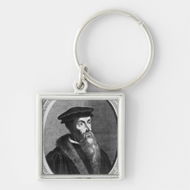 John Calvin Fyrkantig Silverfärgad Nyckelring (Framsidan)