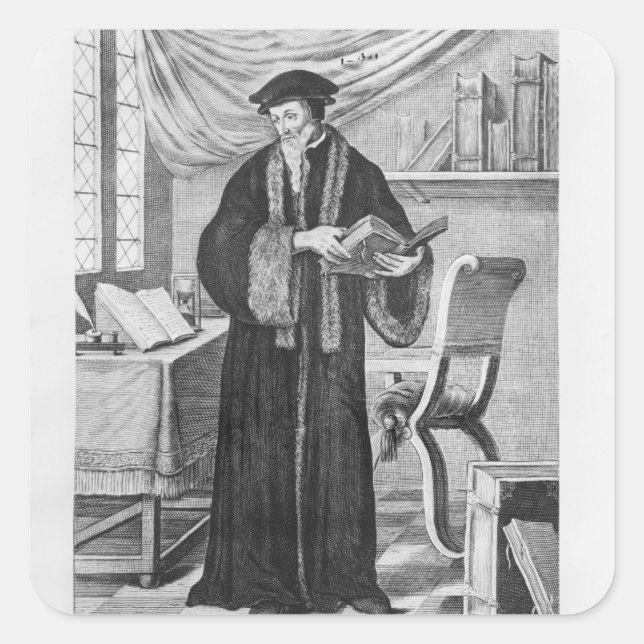 John Calvin Fyrkantigt Klistermärke (Framsida)