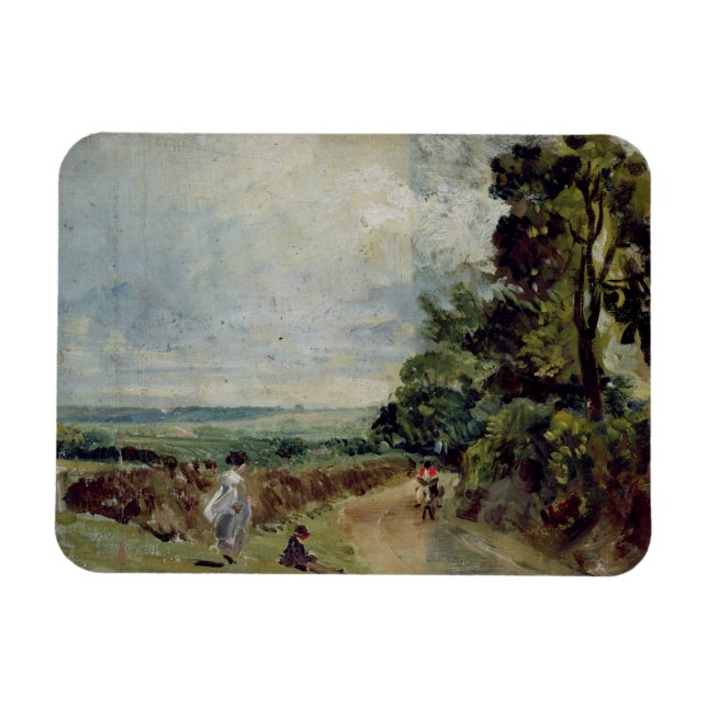 John Constable | Vägtransport Land med träd och fi Magnet (Horisontell)