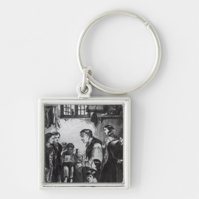 John dunkar undervisningbarn i hans hem fyrkantig silverfärgad nyckelring (Framsidan)