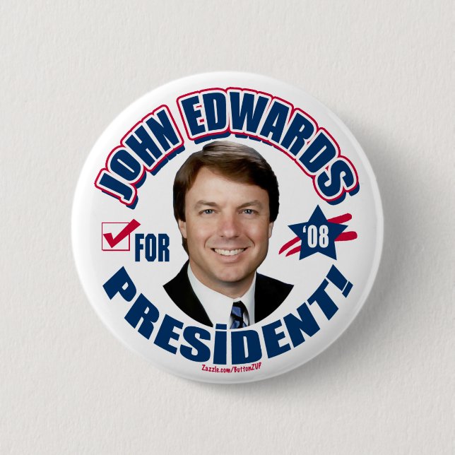 John Edwards för president 2008 knäppas Knapp (Framsida)