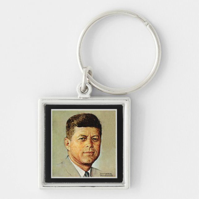 John F. Kennedy I MEMORIAM Fyrkantig Silverfärgad Nyckelring (Framsidan)