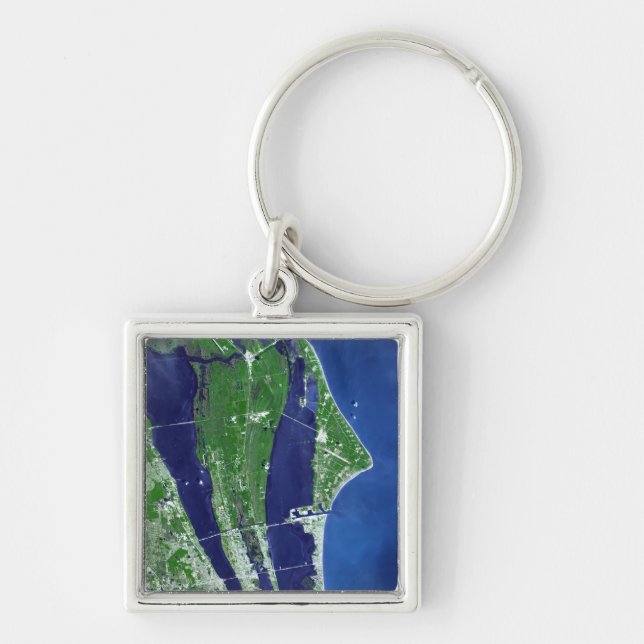 John F Kennedy Space Center Fyrkantig Silverfärgad Nyckelring (Framsidan)