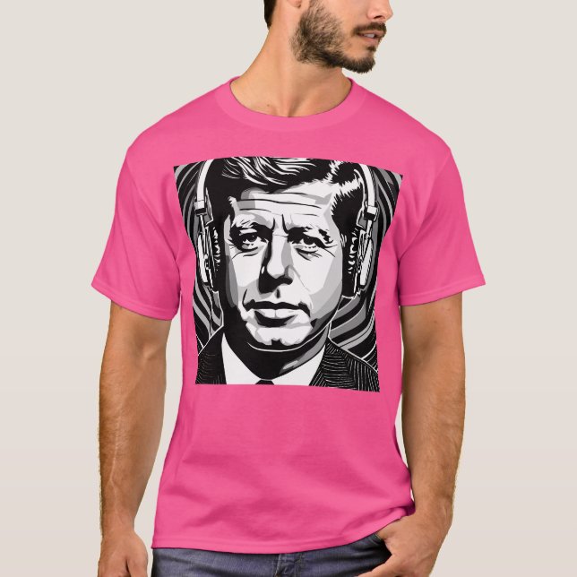 John F Kennedy Wearing Headphone T Shirt (Framsida)