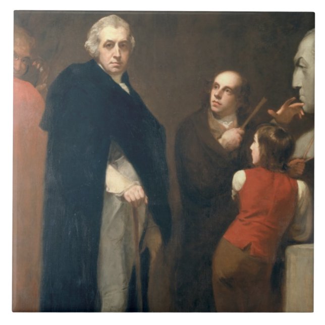 John Flaxman (1755-1826) som modellerar hans byst Kakelplatta (Framsidan)