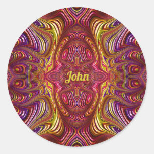 JOHN ~ Flerfärgad rektangulär design ~ Runt Klistermärke