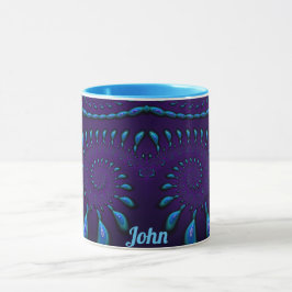 JOHN ~ GLOSSY 3D Zany Blue Fractal ~ Mugg