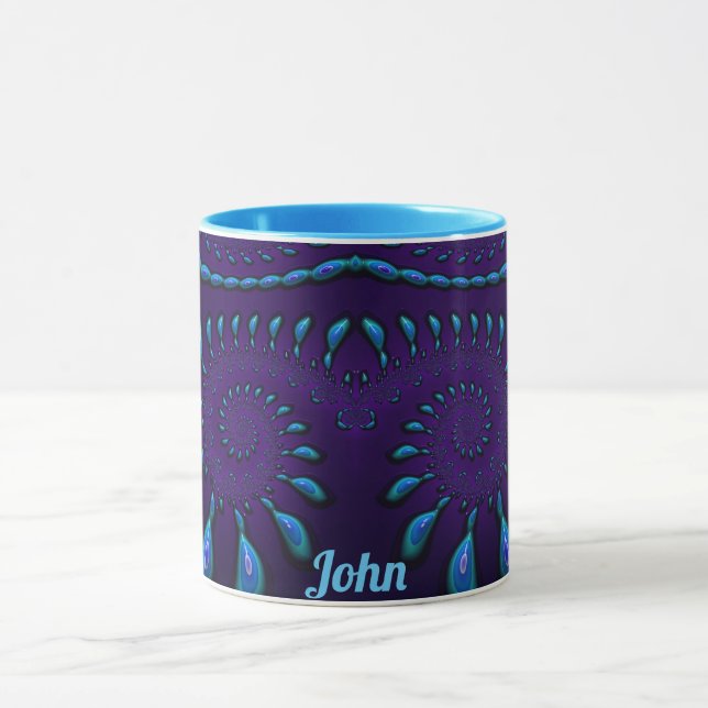 JOHN ~ GLOSSY 3D Zany Blue Fractal ~ Mugg (Center)