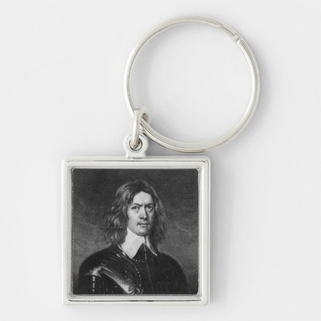 John Hampden Fyrkantig Silverfärgad Nyckelring (Framsidan)