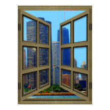 John Hancock Skyline 6 Pane Open Window Poster