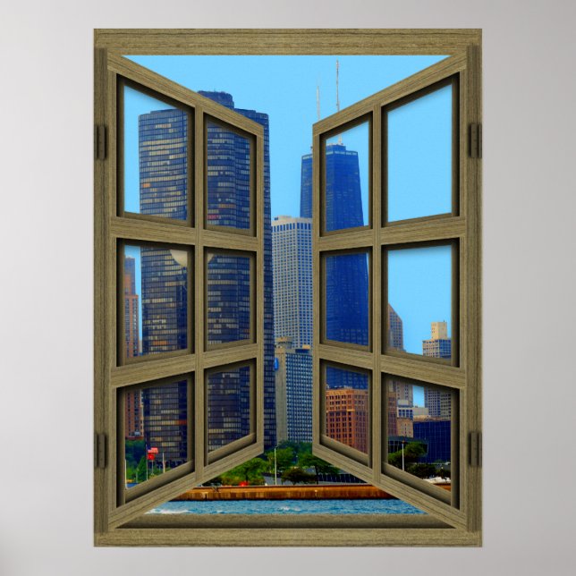 John Hancock Skyline 6 Pane Open Window Poster (Framsidan)