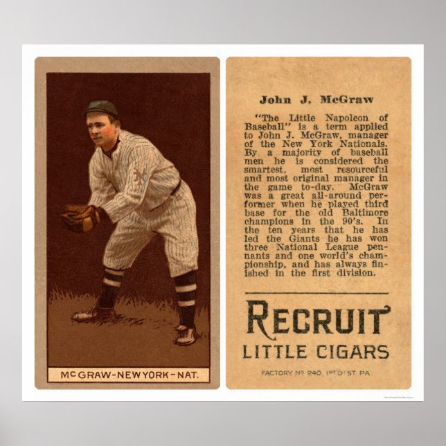 John J McGraw Giants Baseball 1911 Poster (Framsidan)